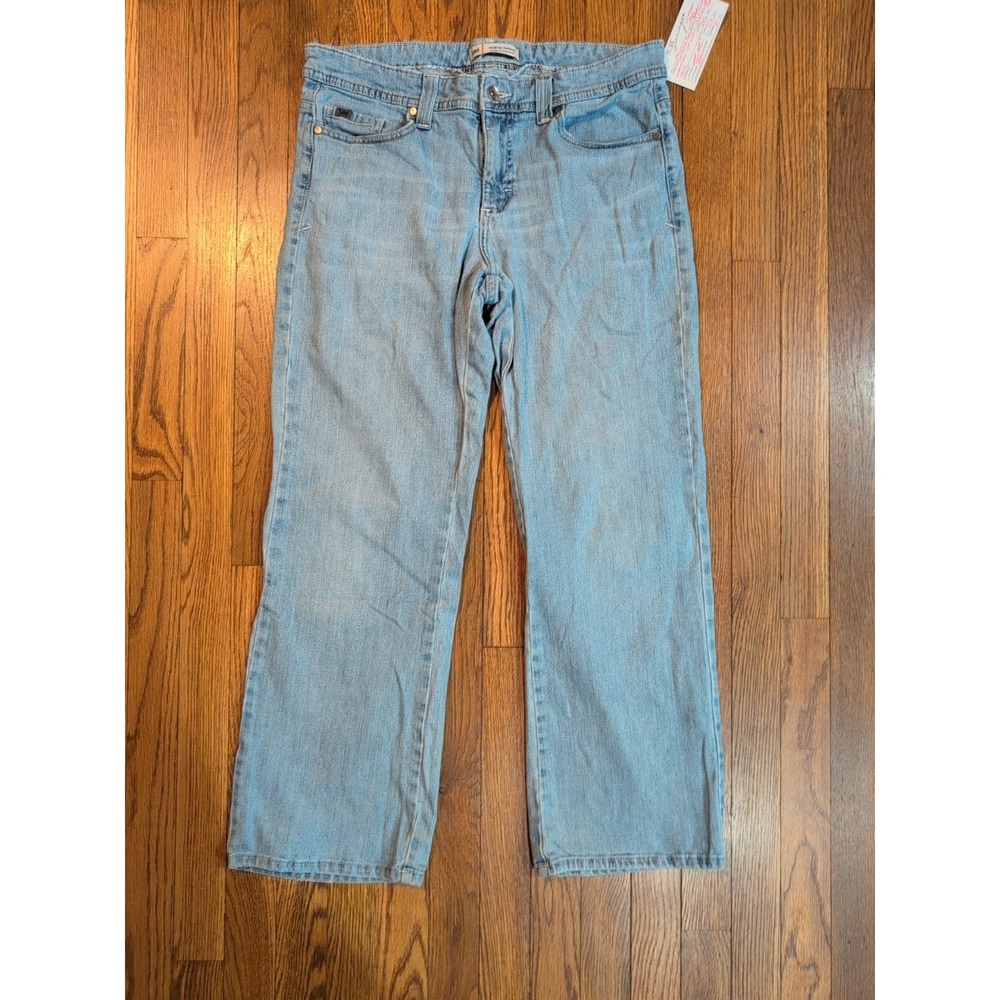 EUC Lee‎ Womens Lower at Waist Lt Wash Bootcut Jeans Mid Rise Stretch Sz 34.5x29